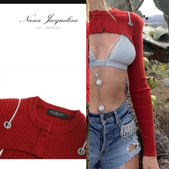 Nwt Nana Jacqueline ribbed red Jardin knit rhinestone ball lace up boleroxs/s